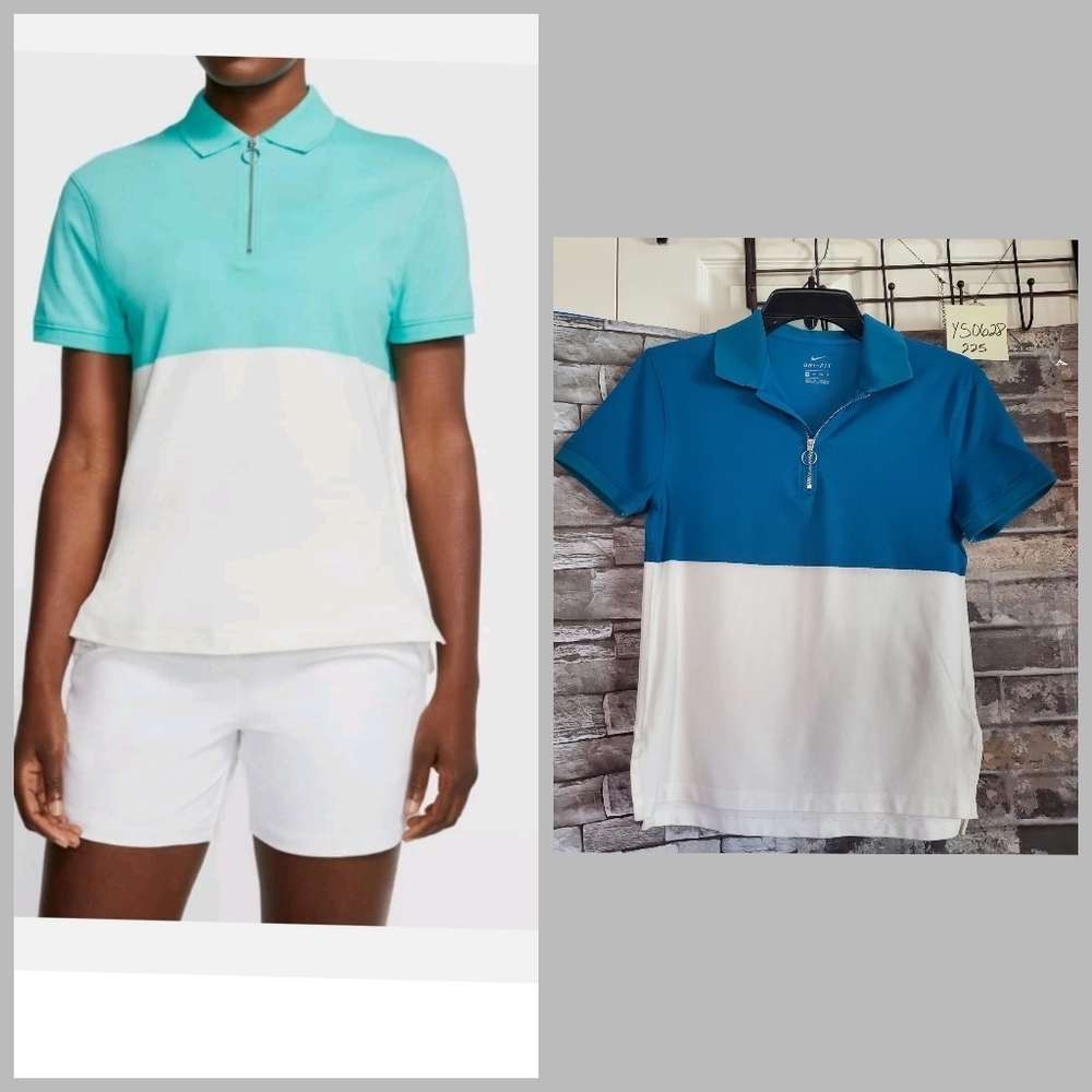 Nike Golf 1/2 Zip Polo Shirt Blue White Short Sleeve Sport Tennis Activewear XS